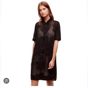 WILFRED Aritzia lace long shirt dress floral sheer small black